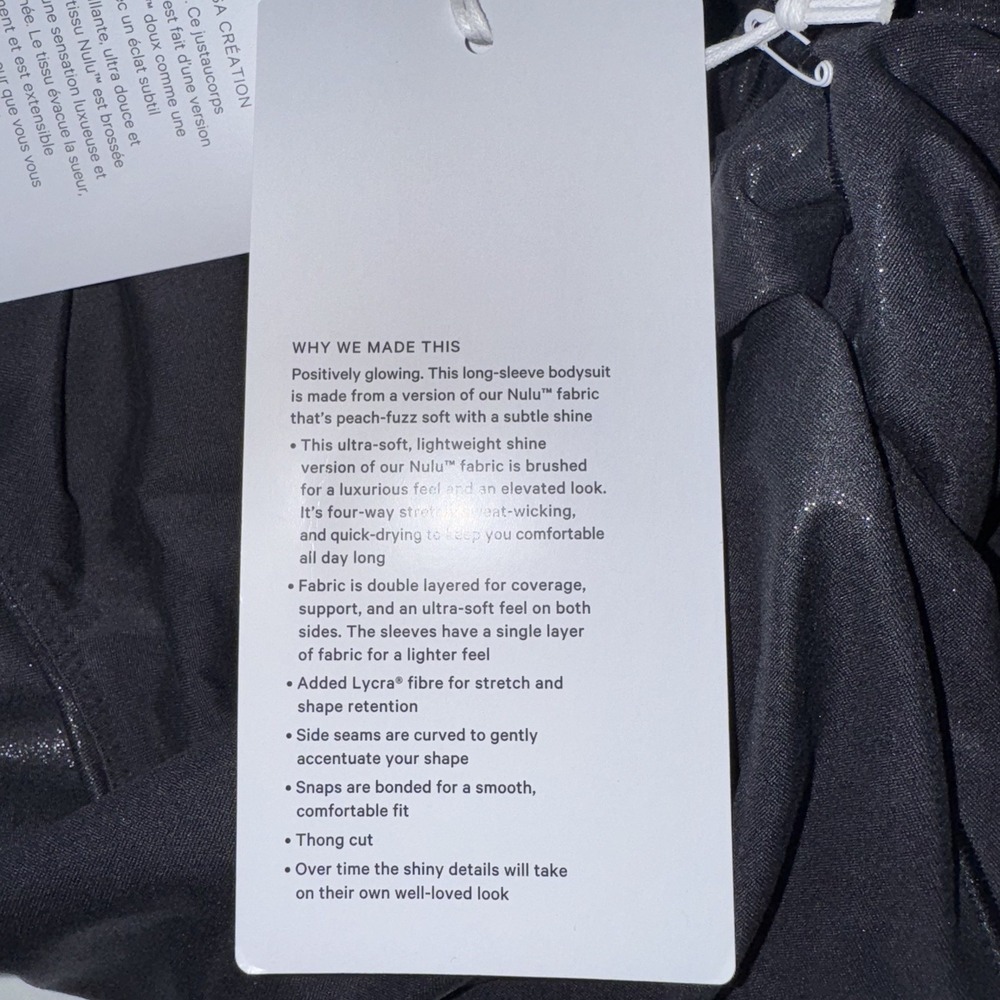 Lululemon Wundermost Square-Neck Black *SHINE* Bodysuit Nulu LS Thong Size L - Picture 11 of 11